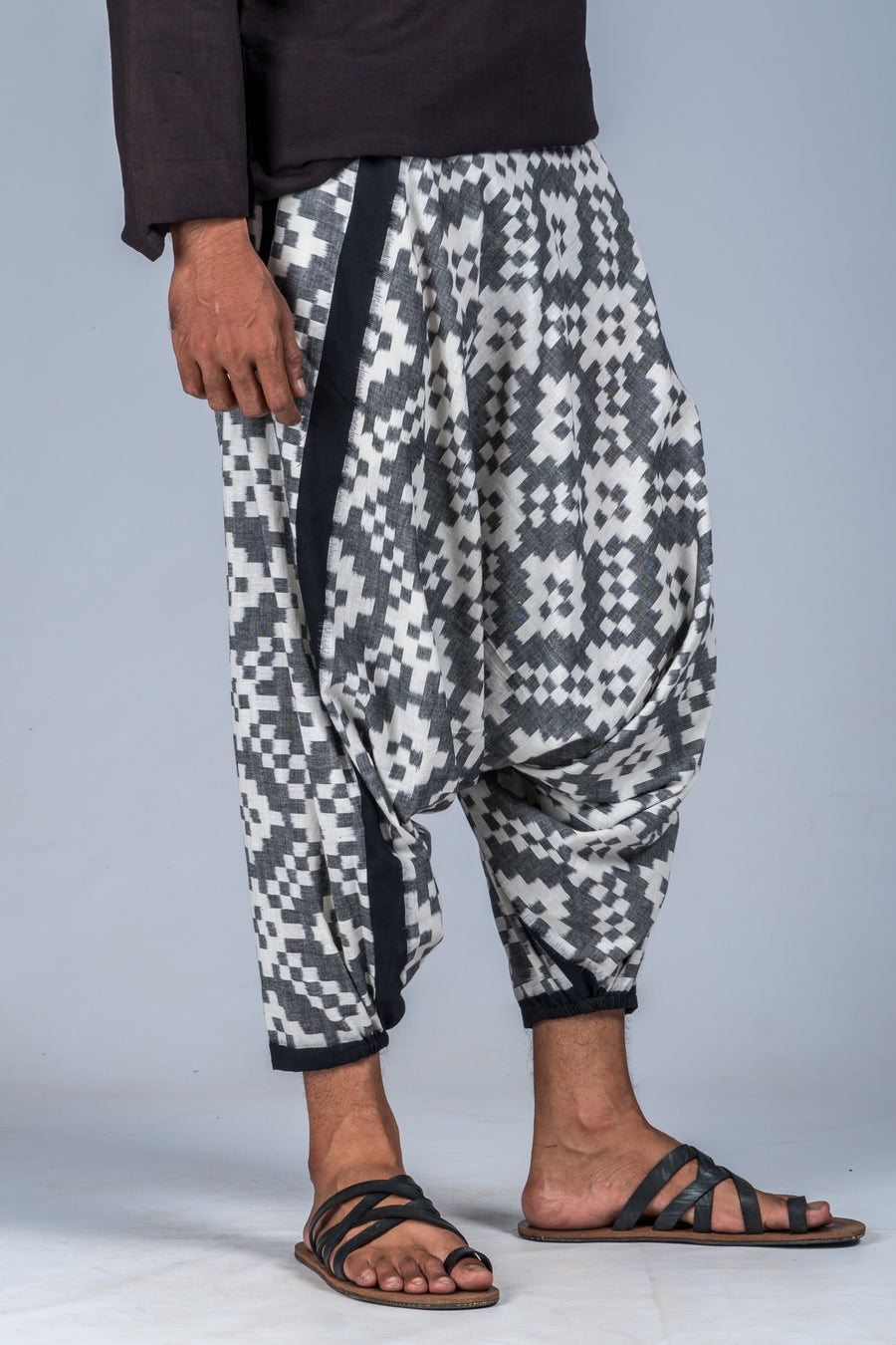 White and Grey Ikat Pattern - Turkish Pant