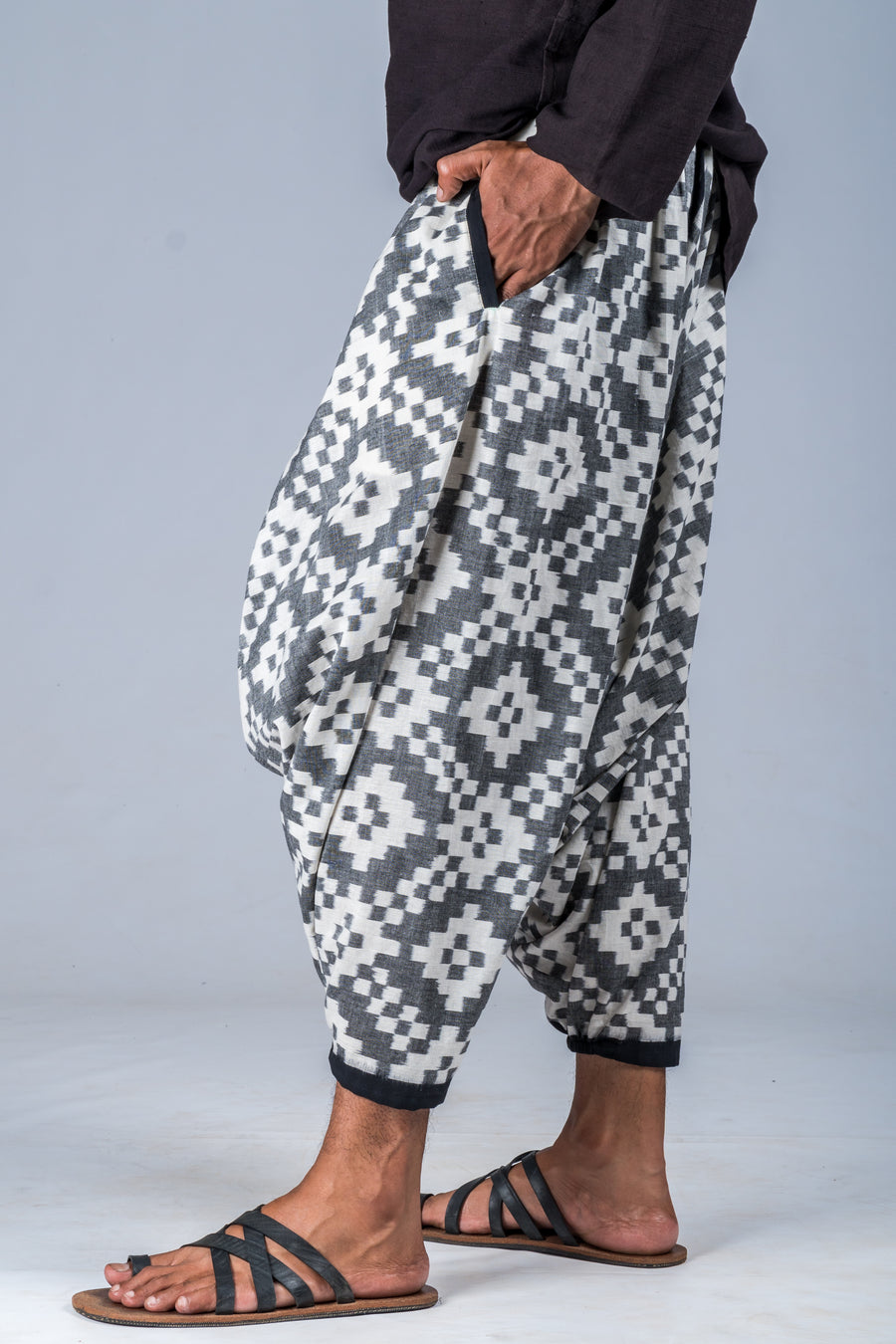 White and Grey Ikat Pattern - Turkish Pant