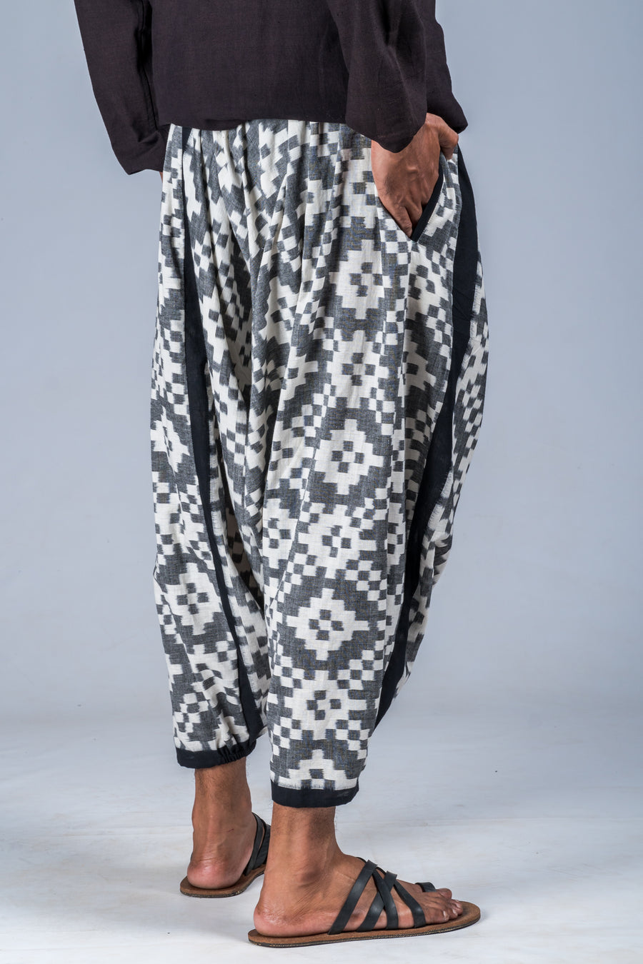 White and Grey Ikat Pattern - Turkish Pant