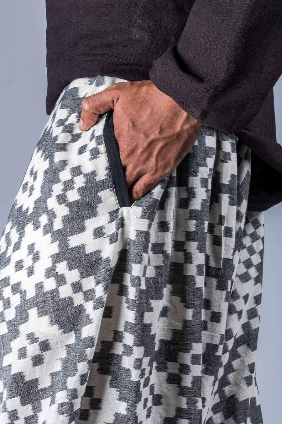 White and Grey Ikat Pattern - Turkish Pant