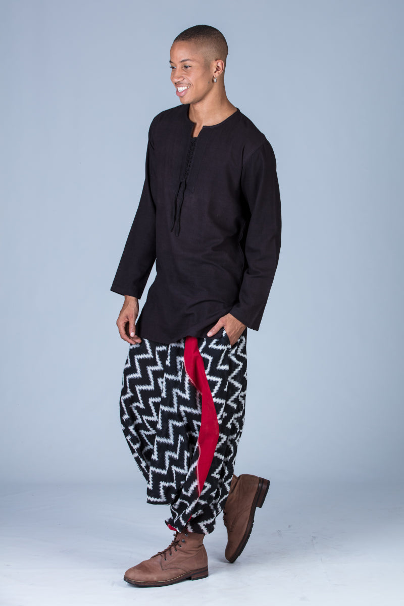 Black Handwoven Kurta with turkish pants- HEM SET