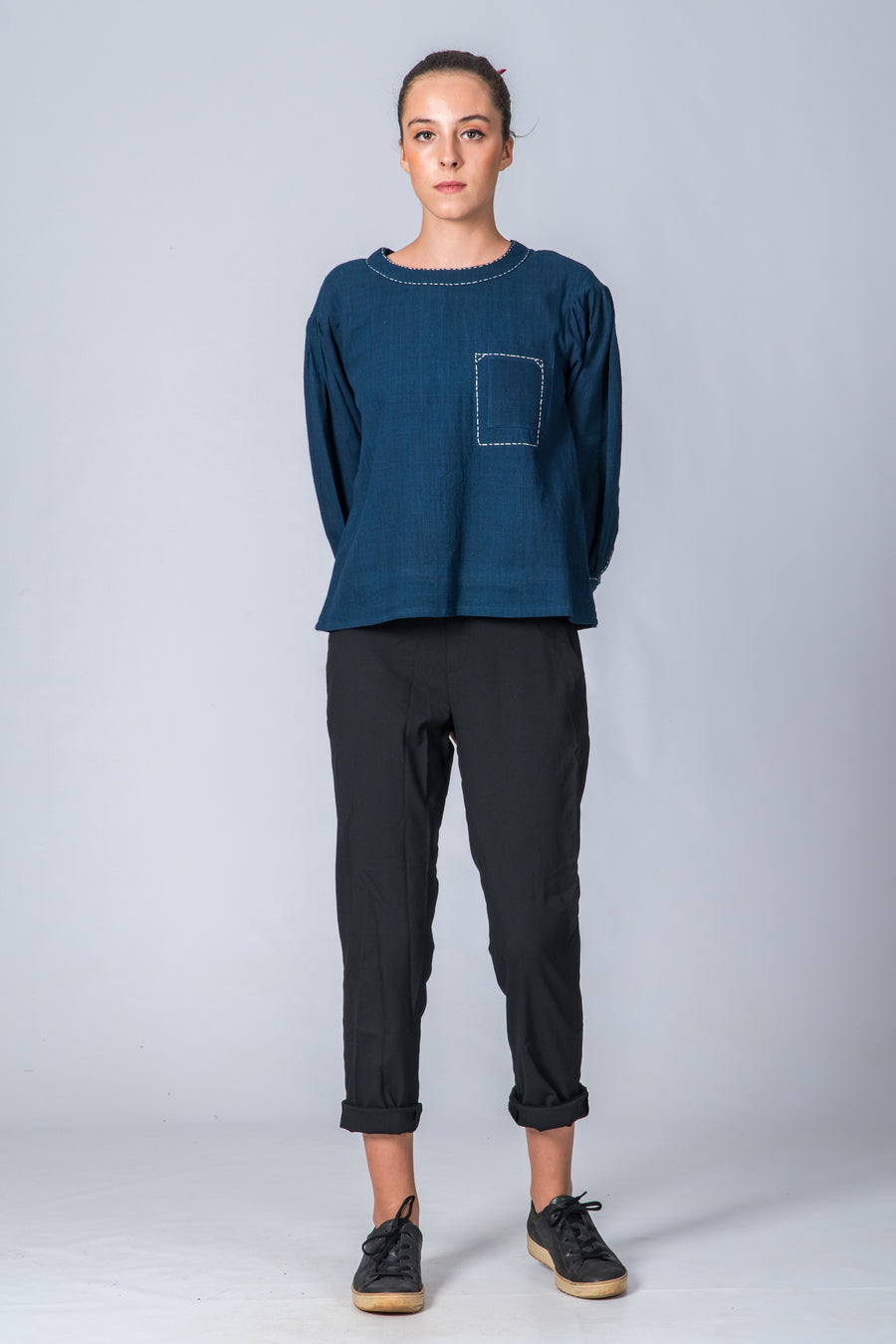 Indigo Dyed Handwoven Top - WHERE