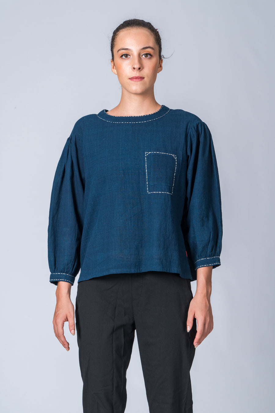 Indigo Dyed Handwoven Top - WHERE