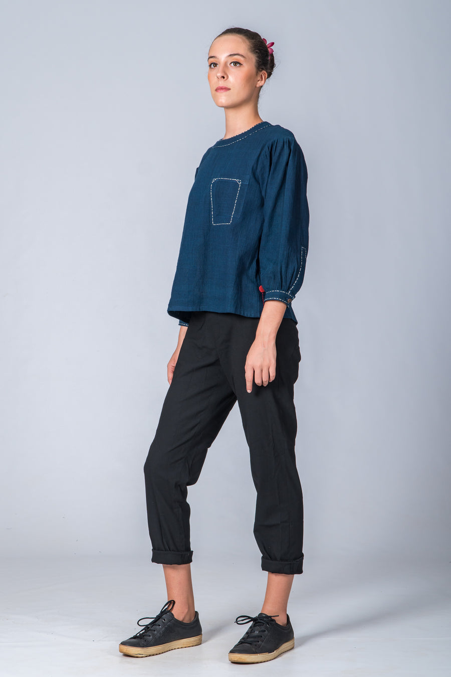 Indigo Dyed Handwoven Top - WHERE