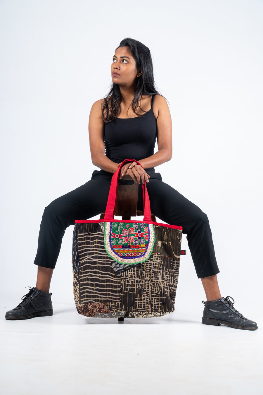 Cotton Fabric Upcycled Shopping Bag- ARAINILA