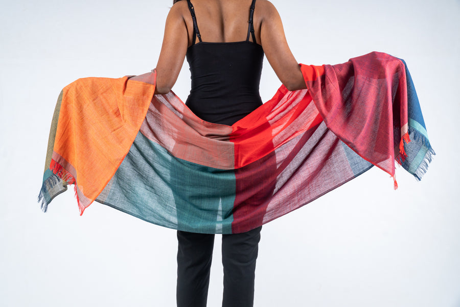 Handwoven Organic Cotton Scarf - MEENAKSHI