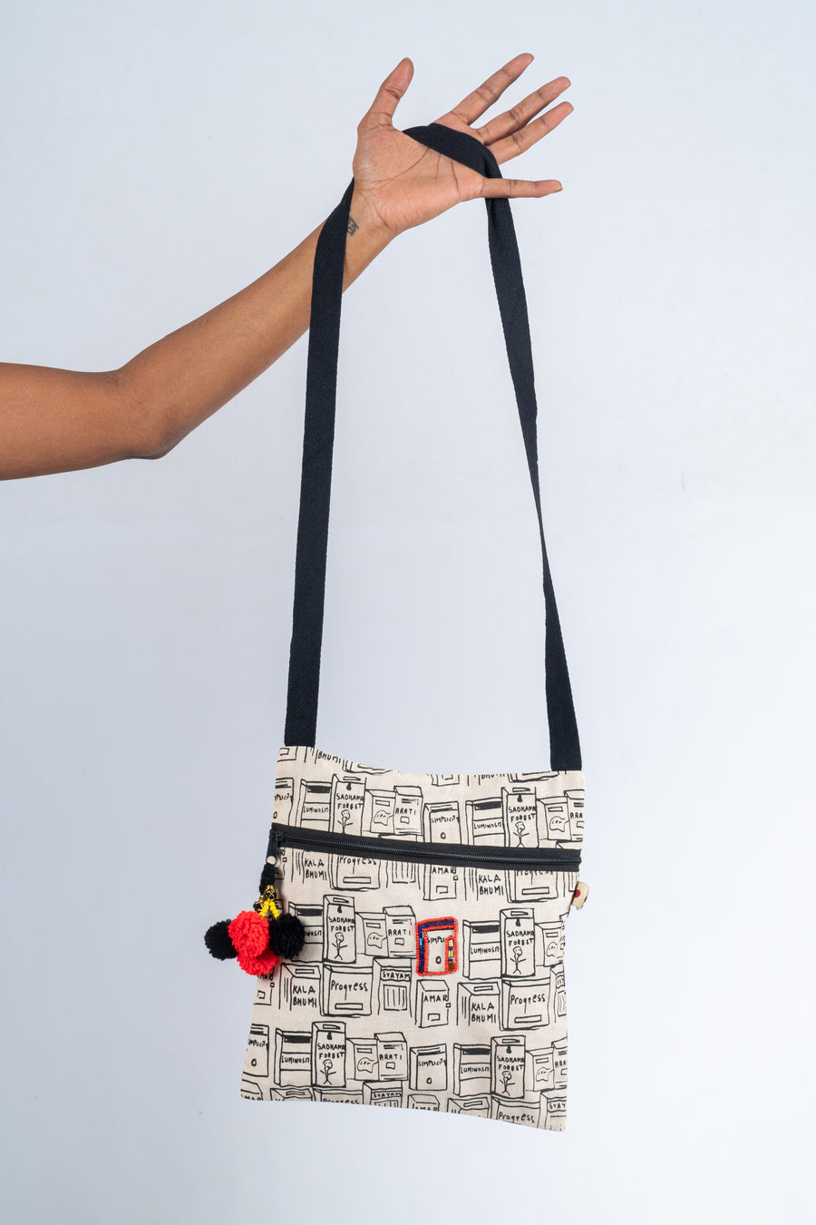 Hand-embroidered Doodle Sling Bag (Large)- LETTER BOX
