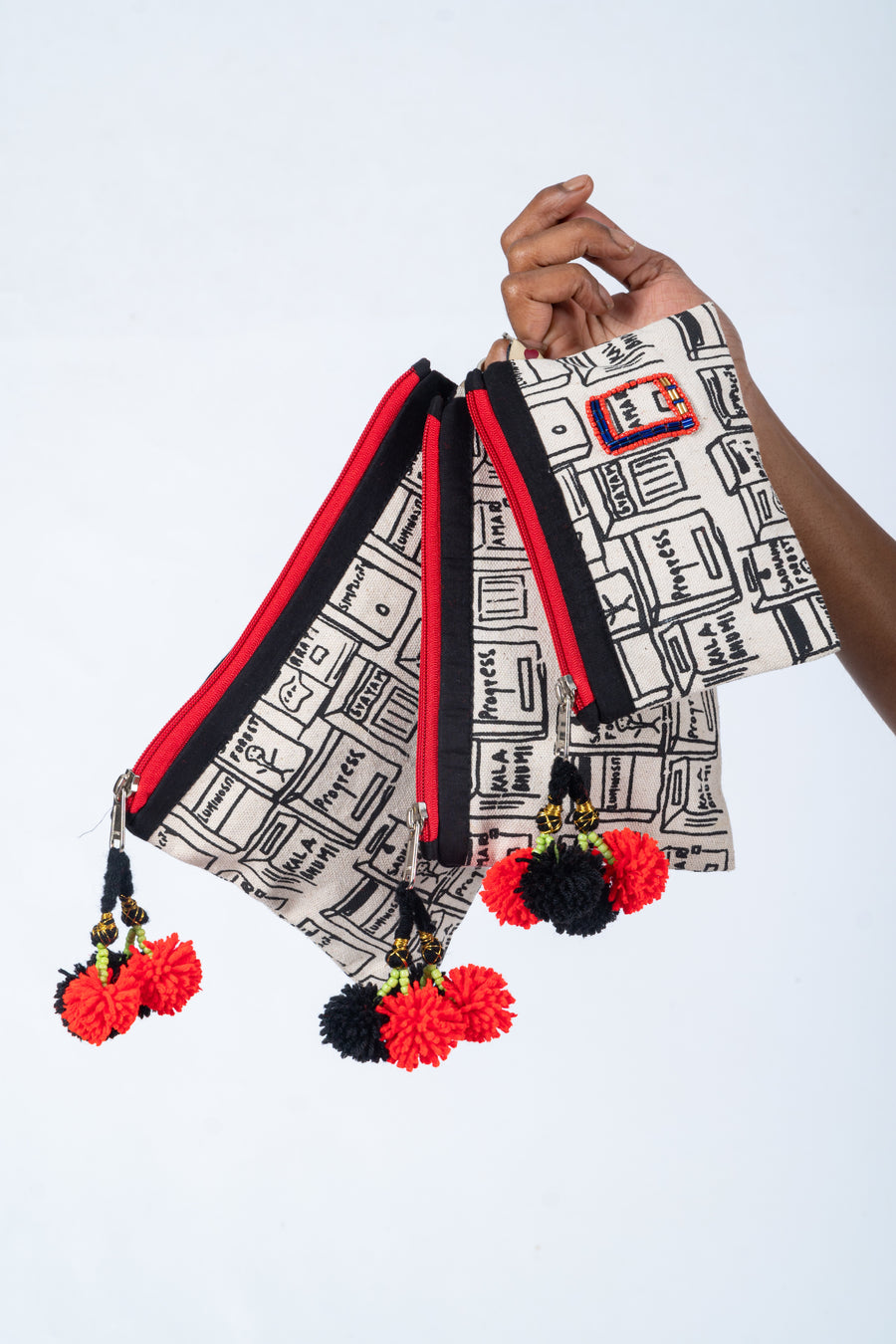 Hand-embroidered Organic Cotton Doodle Pouch- LETTER BOX - Upasana Auroville