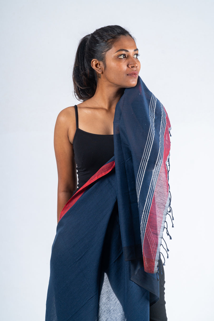 Handwoven Organic Cotton Scarf (Blue)- KAZ – Upasana Auroville