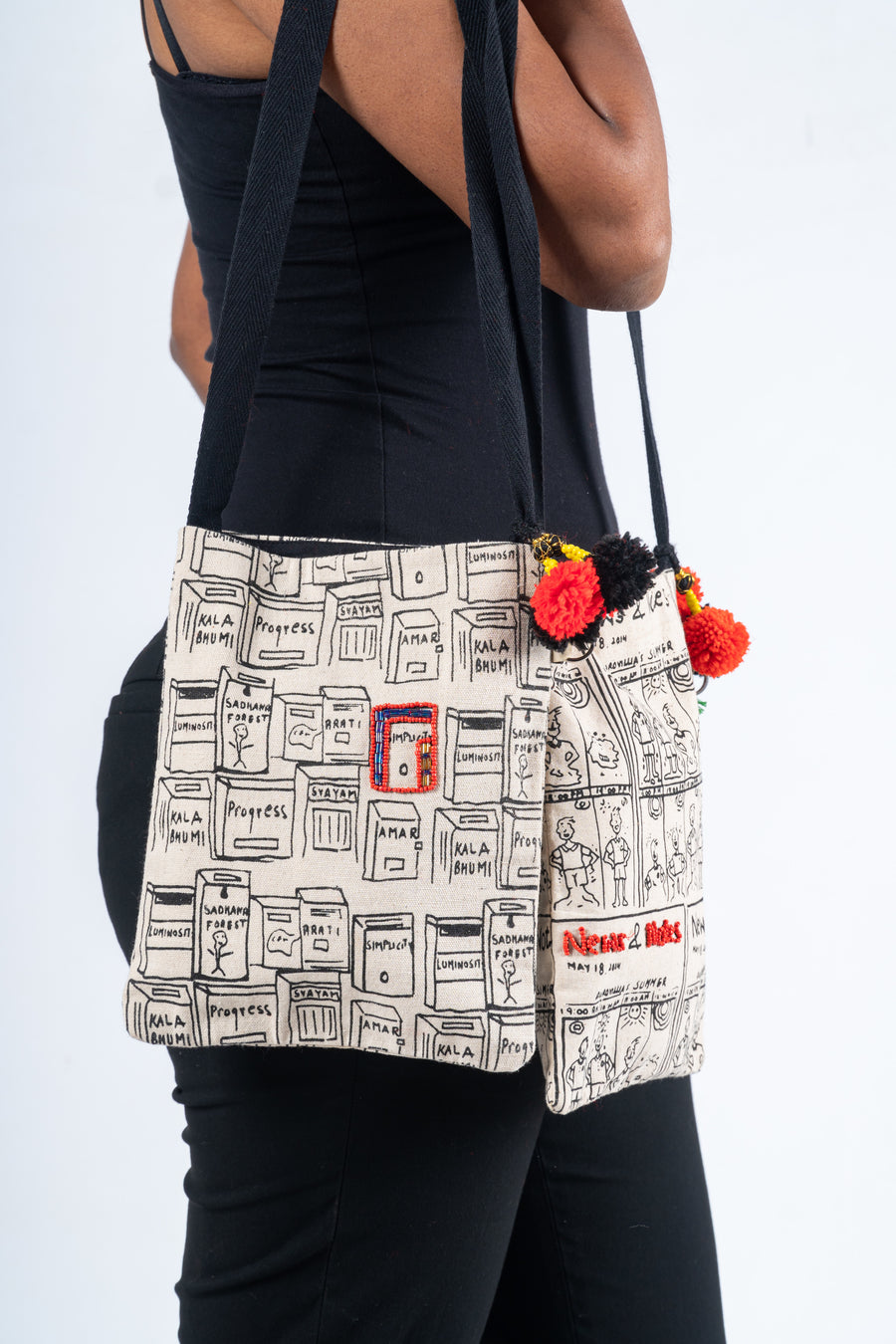 Hand-embroidered Doodle Sling Bag- LETTER BOX