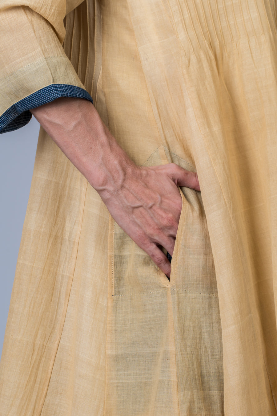 Set of 3- Medicinal Neem Dyed Hand Spun Cotton Pintuck Dress, Pant & Scarf