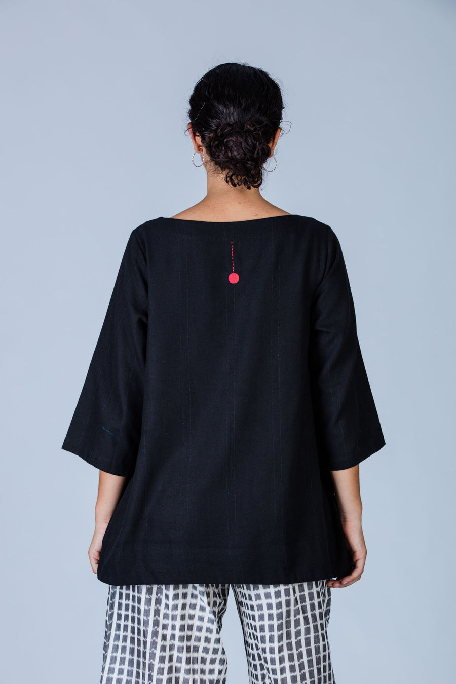Set of 2- Black Handspun Khadi Top & Ikat Pant