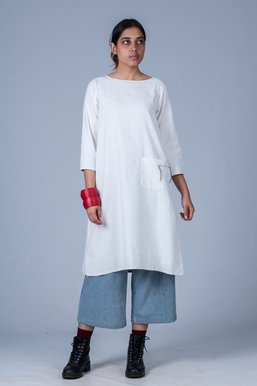 Set of 2- Saya Natural Khadi Kurta & Indigo Pants