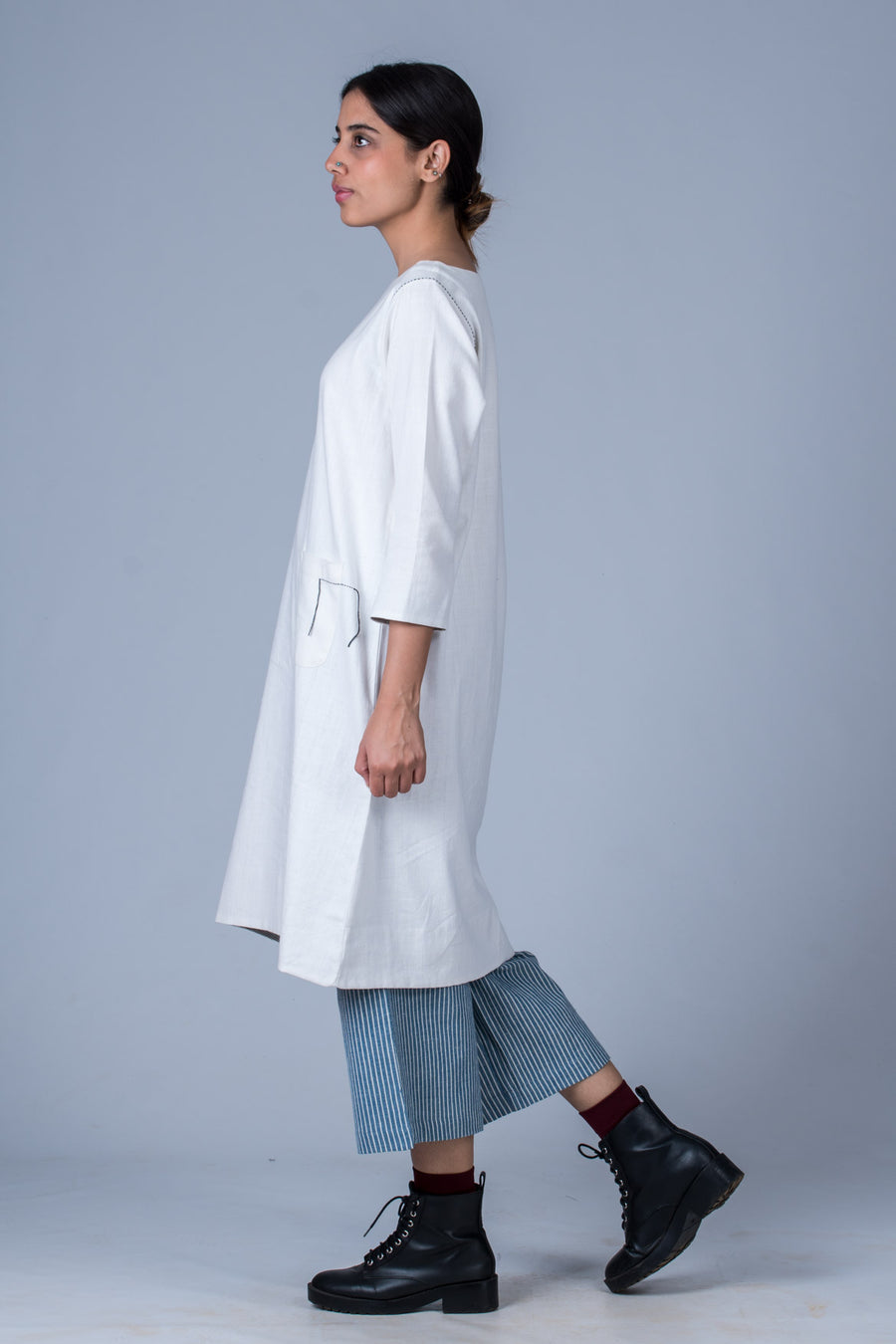 Set of 2- Saya Natural Khadi Kurta & Indigo Pants